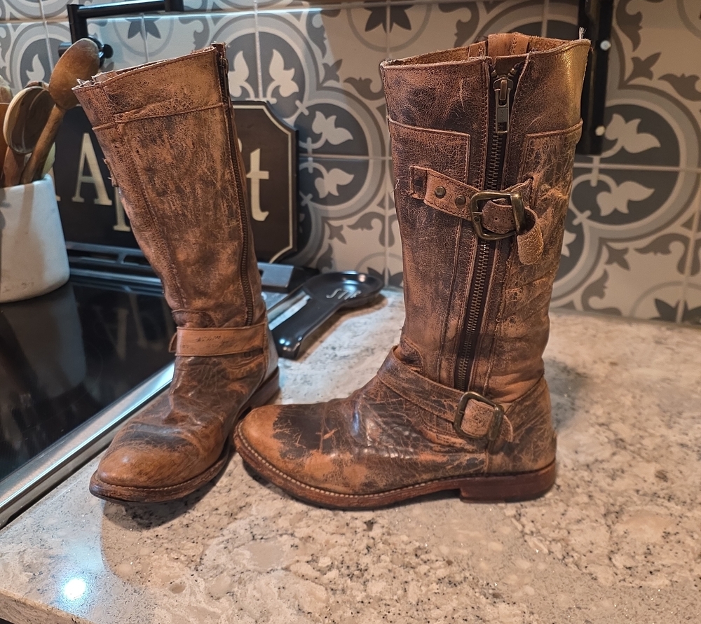 Women's BedStu Distressed Brown Leather Boots